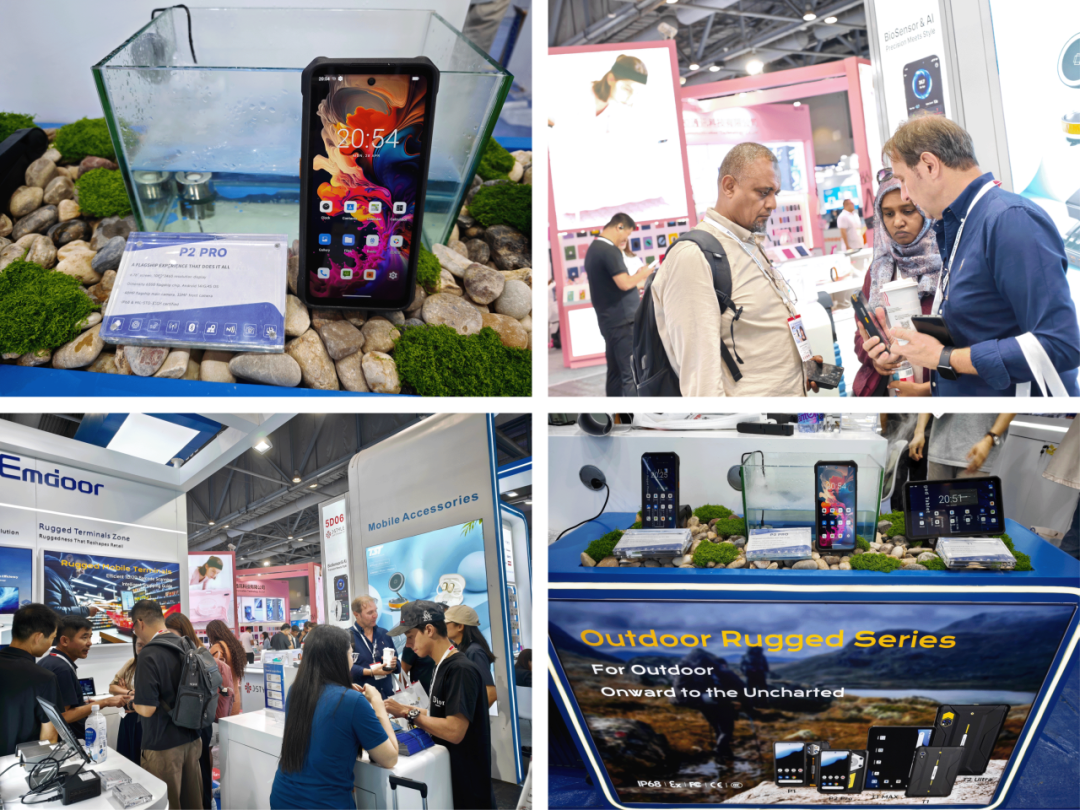 Visitors exploring Emdoor rugged devices designed for outdoor, logistics، و construction scenarios