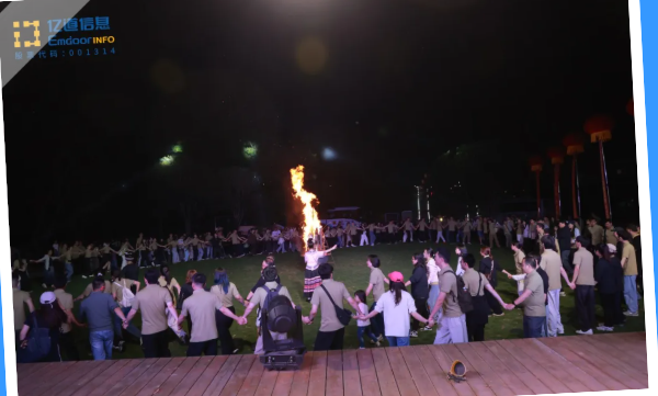 Emdoor team members celebrating at the bonfire party in Yangshuo