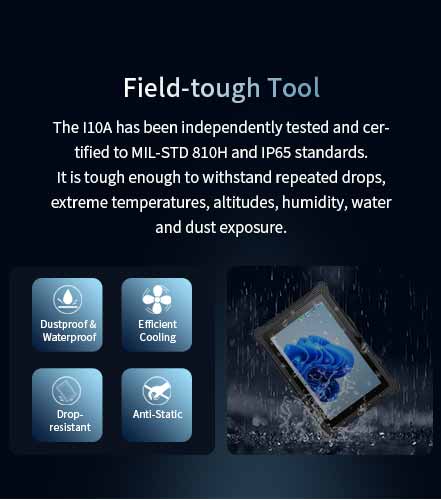 The l10A has been independently tested and certified to MlL-sTD 810G and iP65 standards.