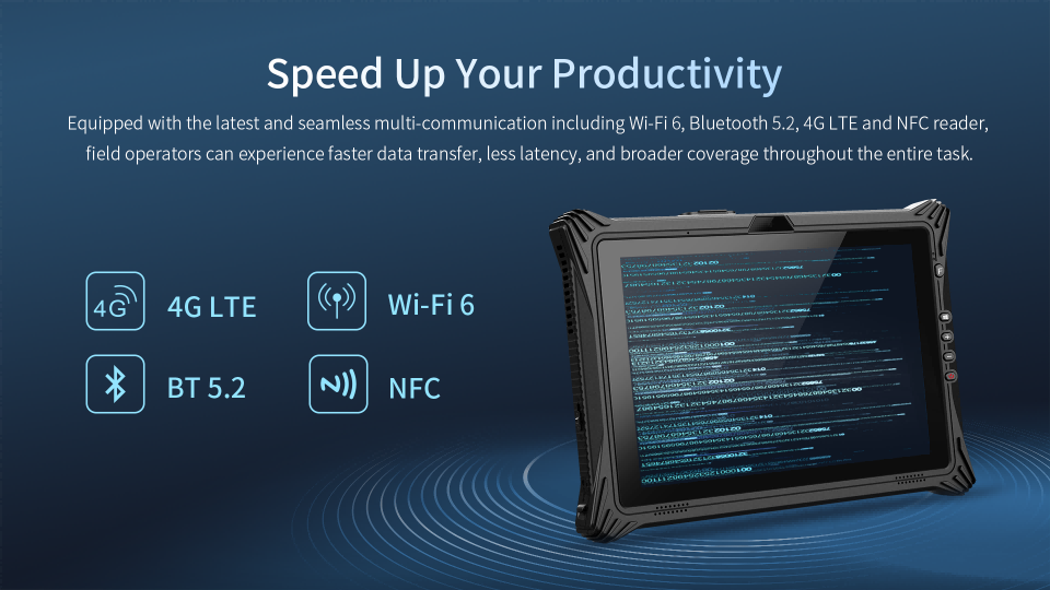 Equipped with the latest and seamless multi-communication including Wi-Fi 6, Bluetooth 5.2, 4G LTE and NFC reader