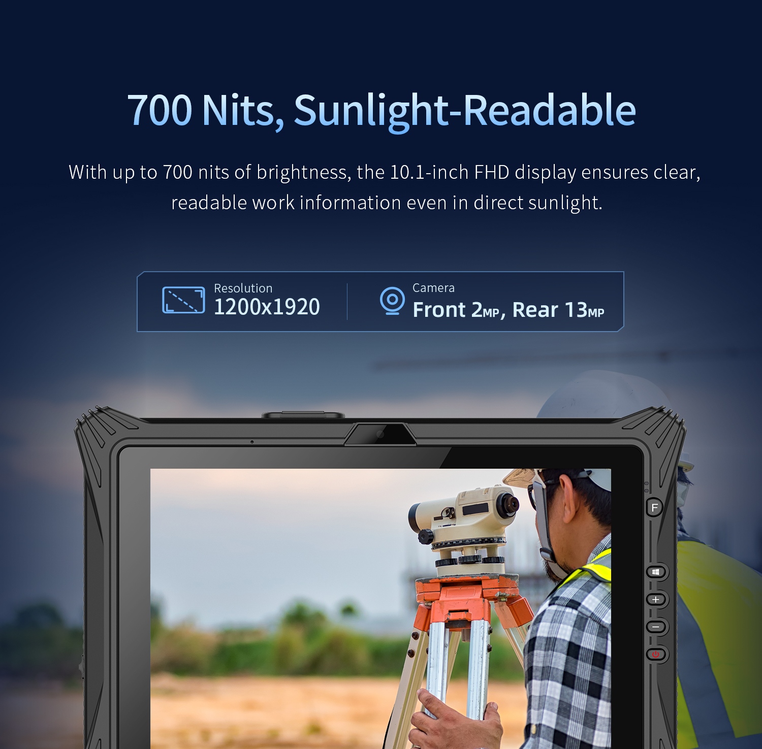 EM-I10L 10.1 inch rugged Windows tablet with 700 nits display and front rear cameras for field work