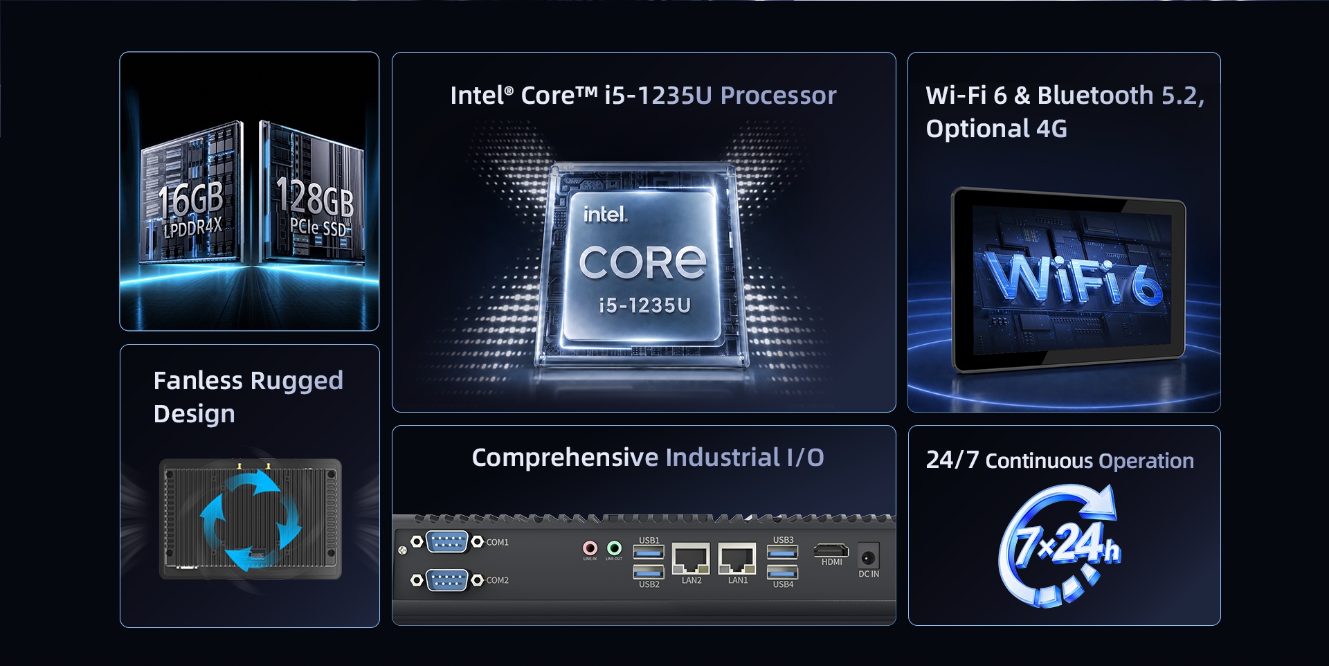 P10A industrial panel PC with Intel Core i5-1235U, fanless design, Wi-Fi 6 and industrial I/O