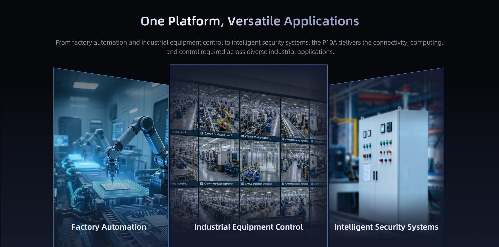 P10A industrial panel PC applications in factory automation, industrial equipment control and production monitoring