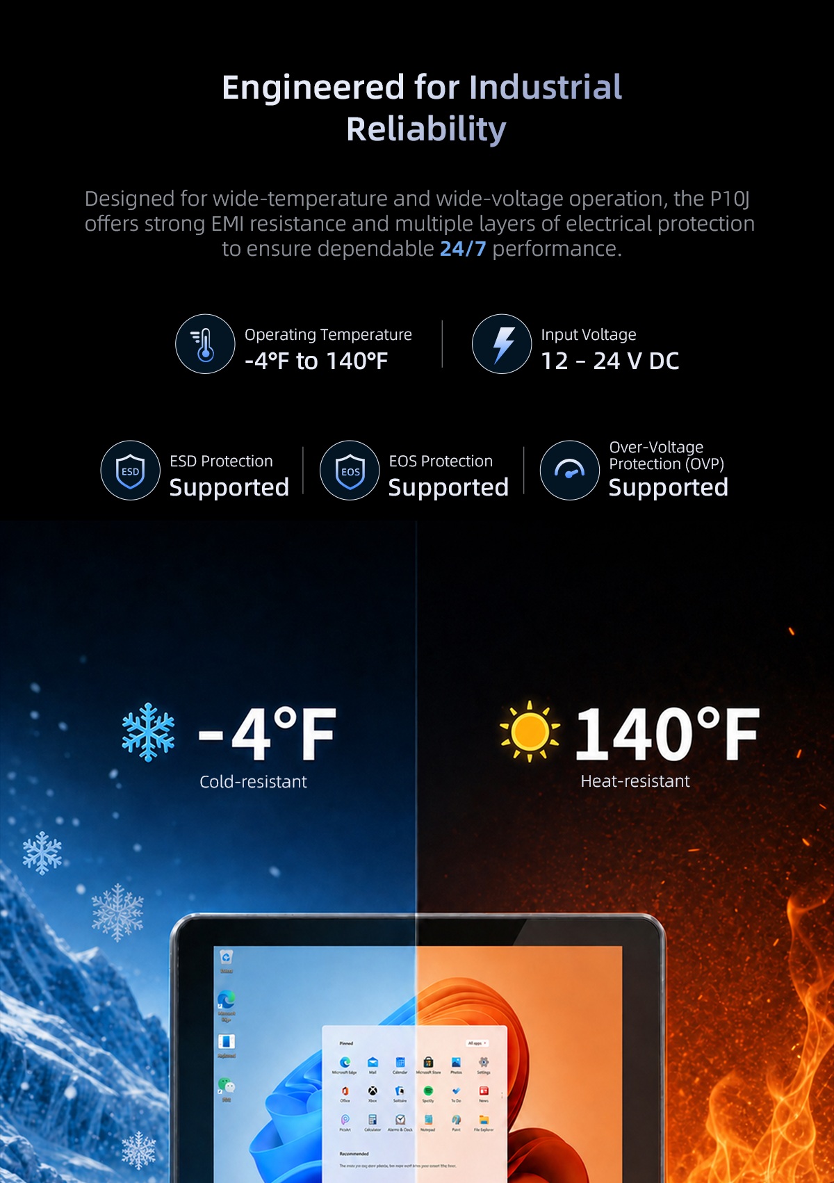 P10J industrial panel PC designed for wide-temperature industrial environments